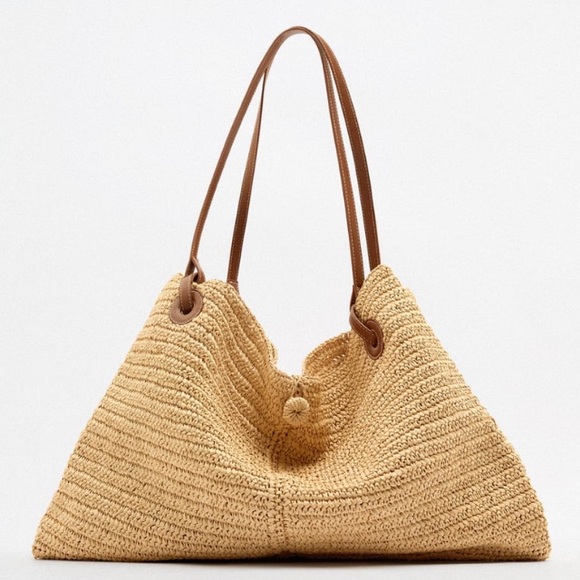 Zara Handbags - Zara natural woven shopper bag NWT